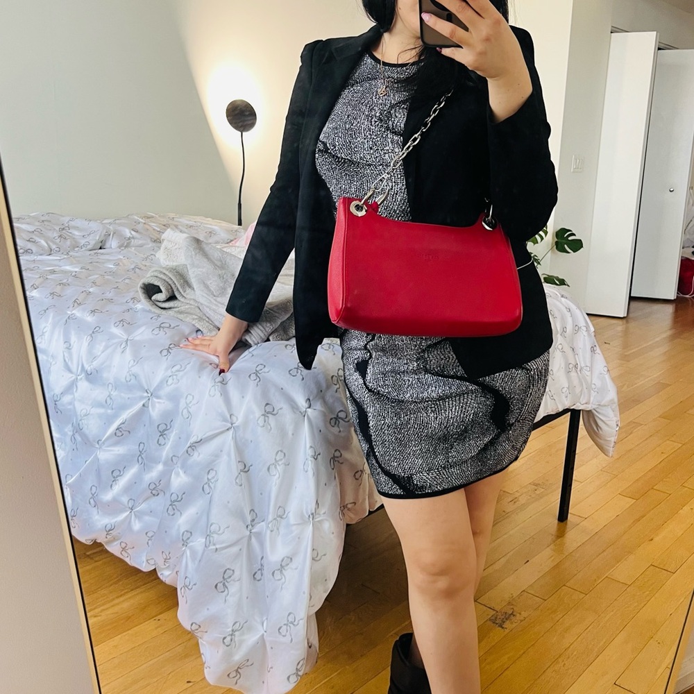 Frederic Paris Red Leather Chain Shoulder Bag